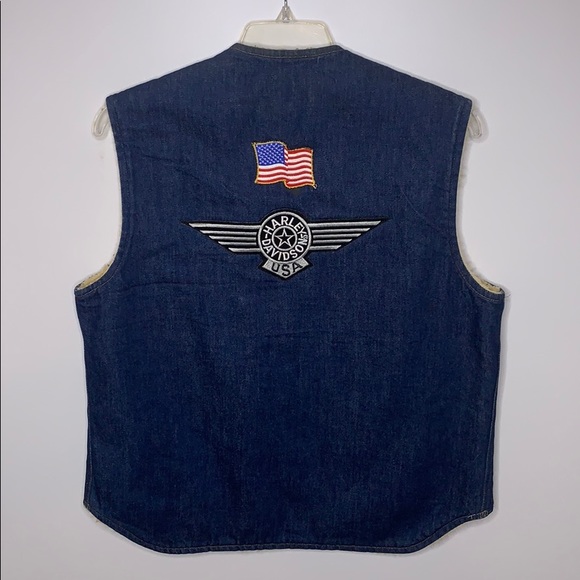 Vintage Denim Wool lined Vest Harley Davidson - Picture 3 of 9
